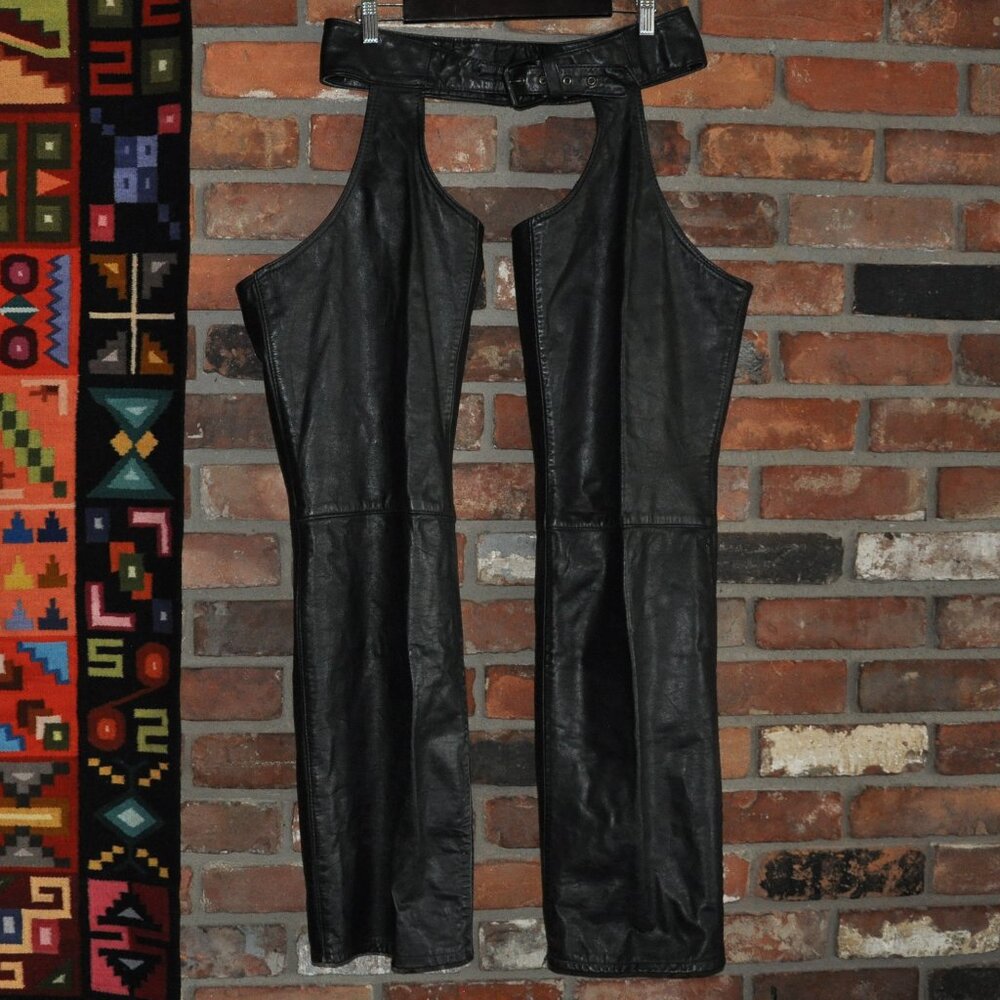 Vintage Black Leather Motorcycle Chaps Medium